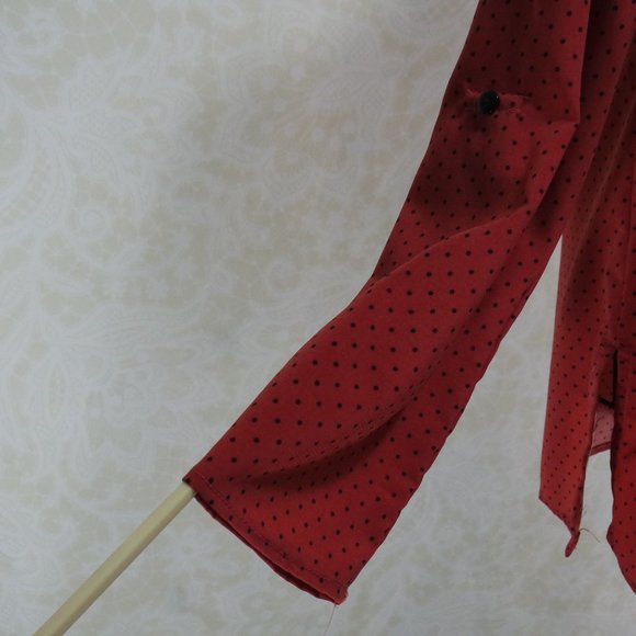 ELEMENTZ Red Orange Polka Dot Adjustable Sleeve Button Up Blouse Shirt - Picture 14 of 17